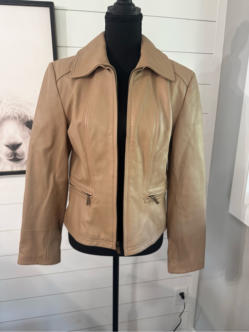 Pelle Studio Women’s Beige Leather Full Zip Jacket Size M